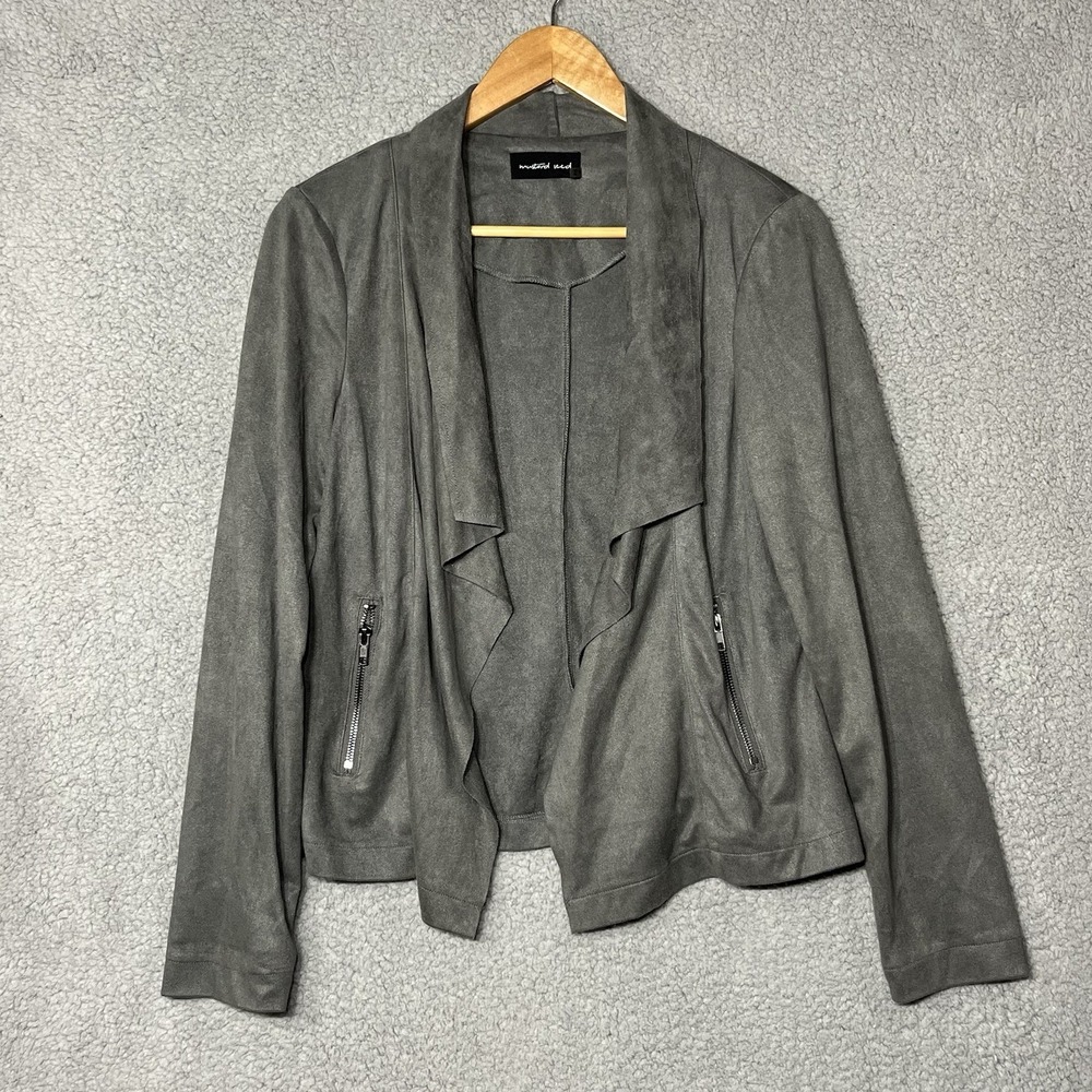 Mustard Seed Cardigan M Faux Suede Draped Open Front Long Sleeve Olive Green
